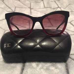 New! Chanel black gradient red cat eye sunglasses